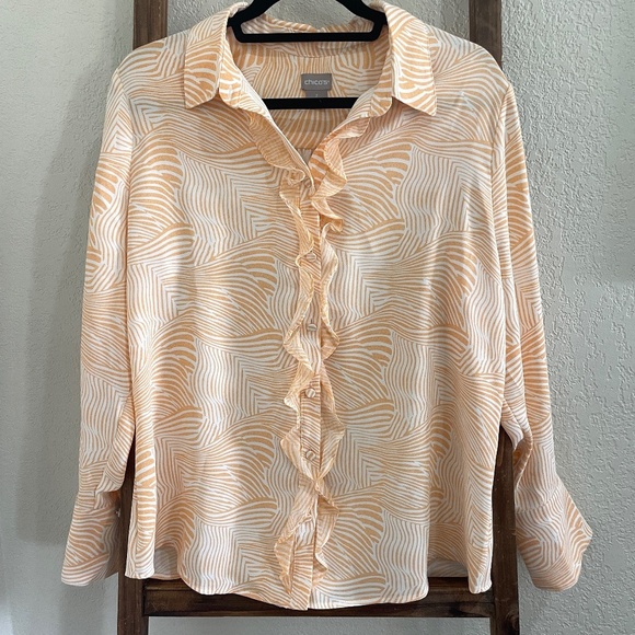 Chico's Tops - Chico’s Mini Ruffle Desert Zebra Peach Quartz Blouse Chico’s SZ 2